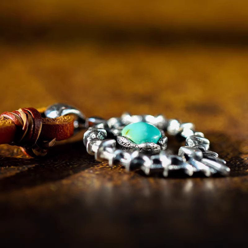 925 Sterling Silver Thorny Halo Turquoise Pendant
