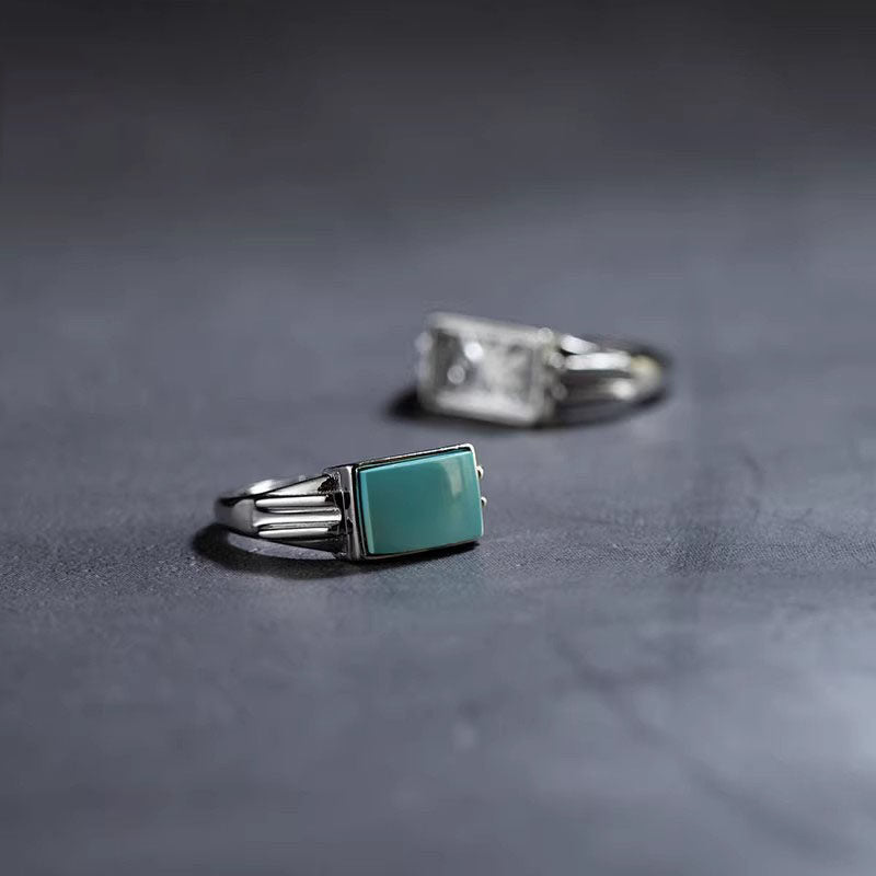 Rectangular Turquoise Split Shank Setting 925 Sterling Silver Ring