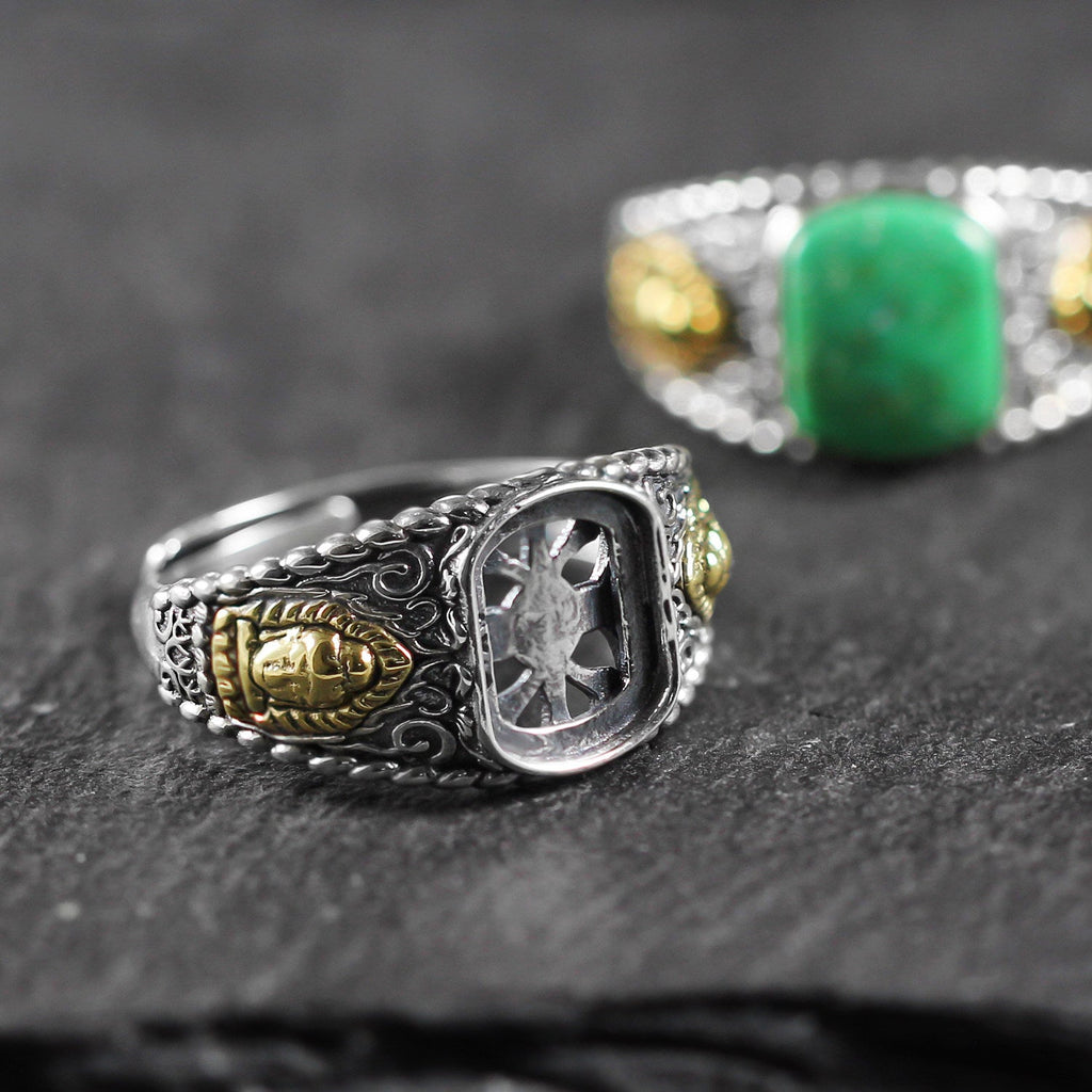 Auspicious Square Turquoise 925 Sterling Silver Band Ring