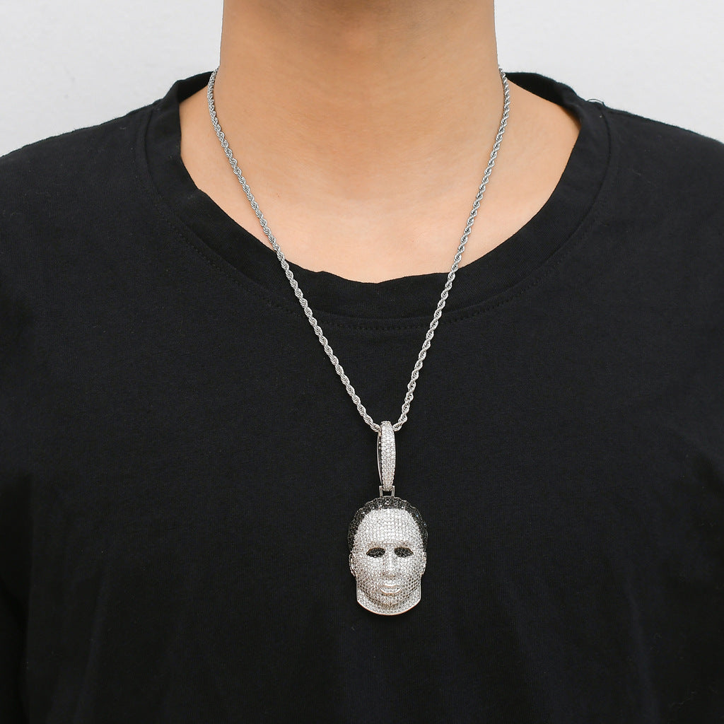 Diamond Human Head Mask Necklace