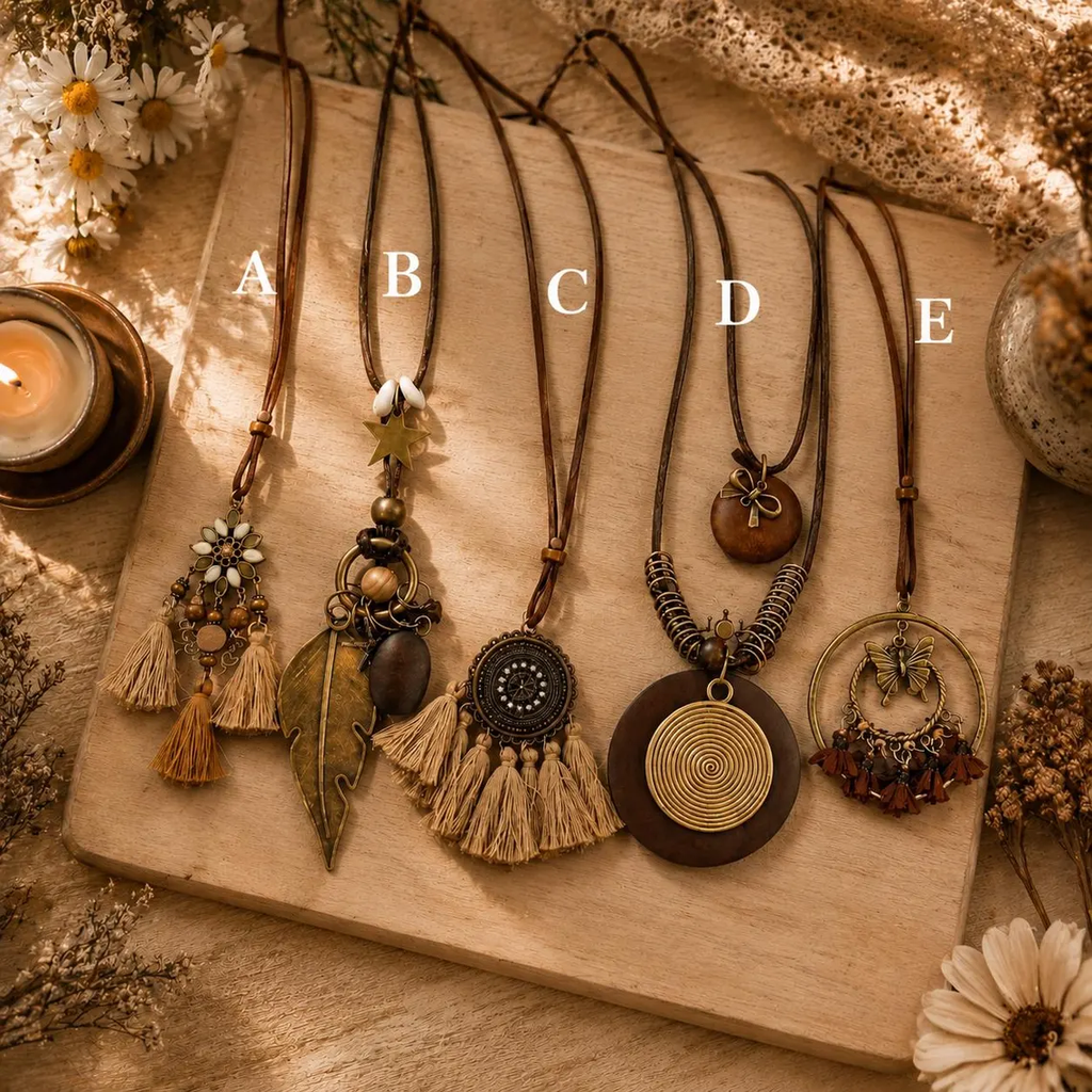 Handcrafted Wooden Tassel Necklace – Boho Natural Statement Jewelry · Handmade Gift