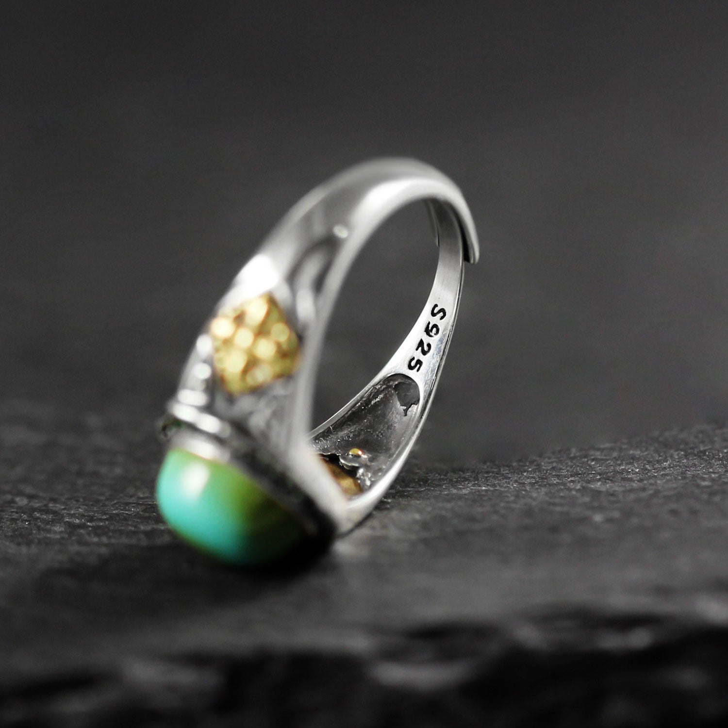 925 Sterling Silver Mixed Metal Turquoise Band