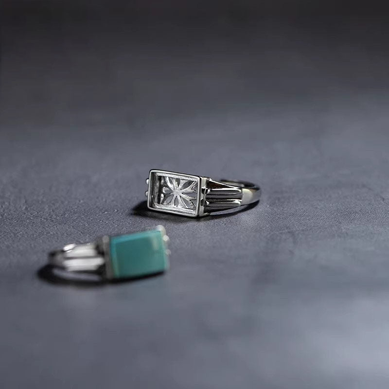 Rectangular Turquoise Split Shank Setting 925 Sterling Silver Ring