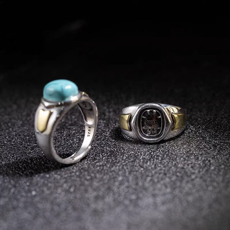 Curved Band Turquoise Statement Ring 925 Sterling Silver