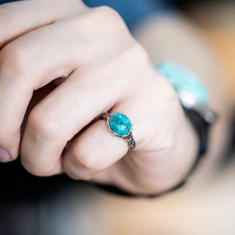 Weathered Rock Turquoise with Cratered 925 Sterling Silver
