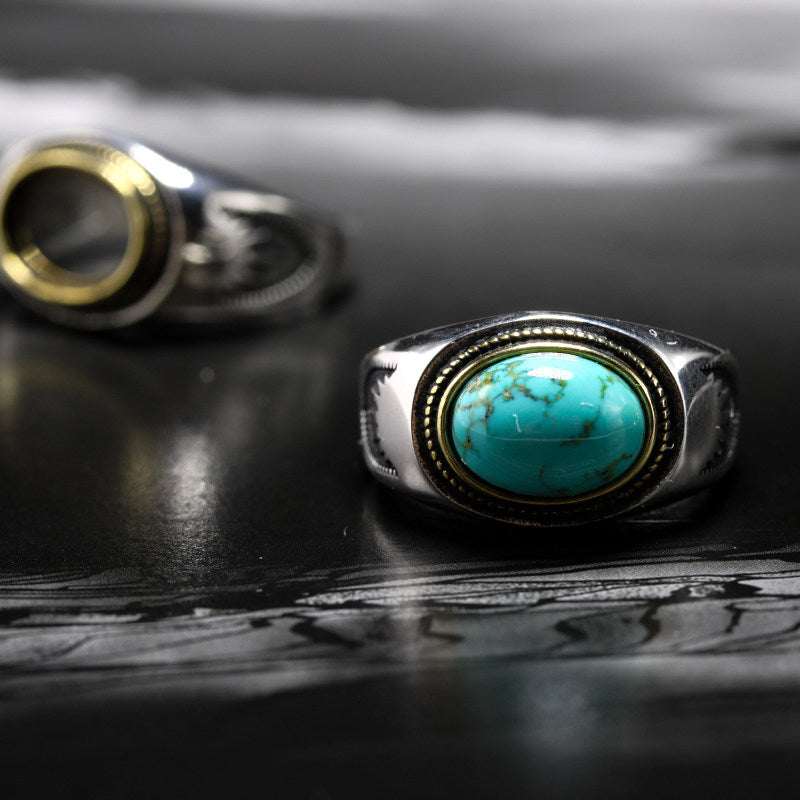 925 Sterling Silver Oval Turquoise Statement Ring