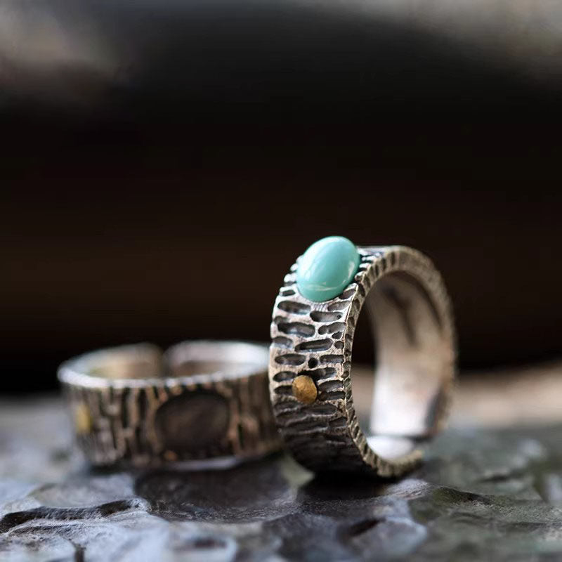925 Sterling Silver Ring with Oval Turquoise and Copper Dot Accent