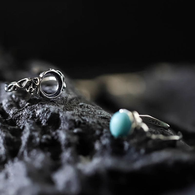Irregular Hollow Turquoise Ring 925 Sterling Silver
