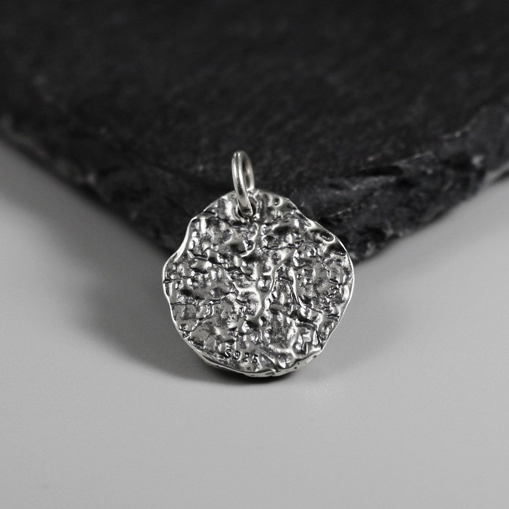 925 Sterling Silver Antiqued Hammered Turquoise Pendant