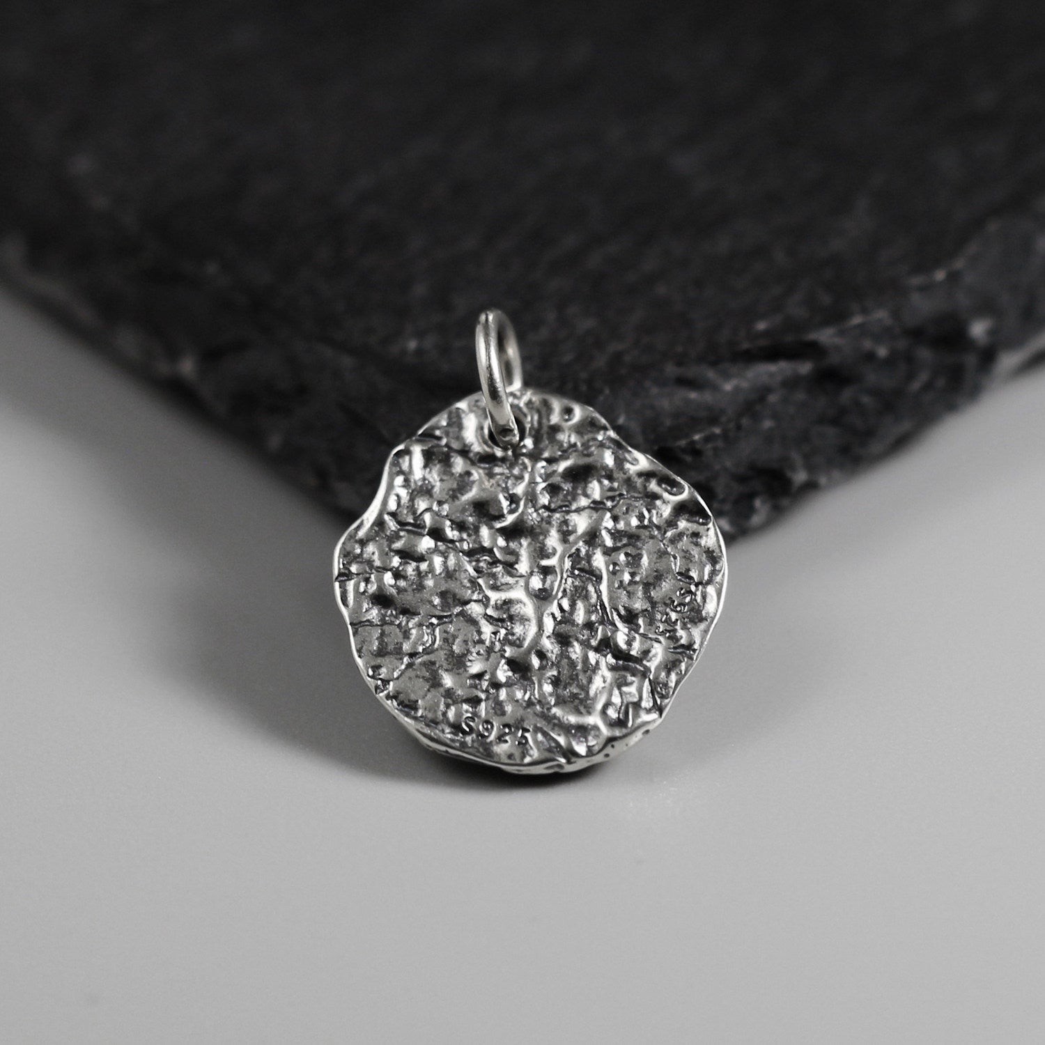 925 Sterling Silver Antiqued Hammered Turquoise Pendant