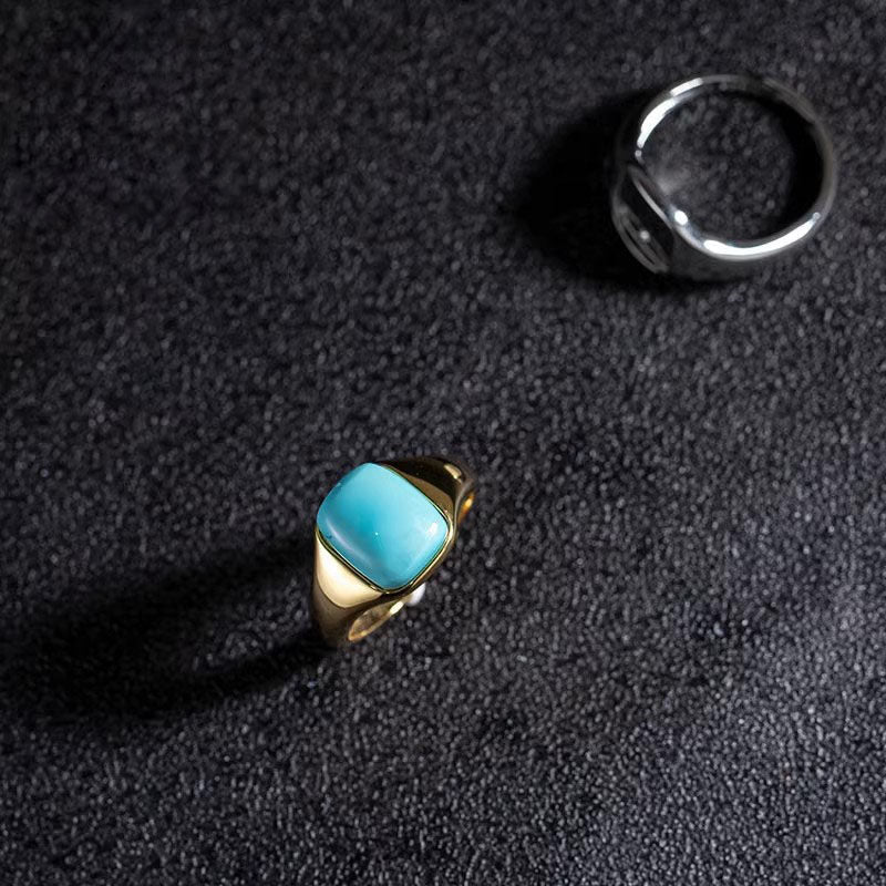 925 Sterling Silver Ring with Gold Plated Turquoise Signet Top