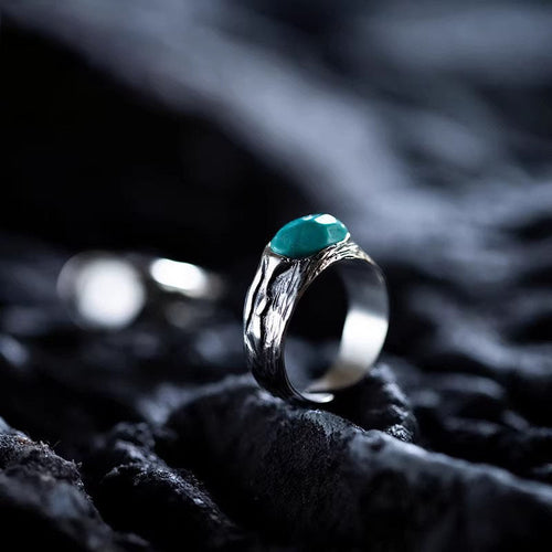 925 Sterling Silver Hand Forged Turquoise Statement Ring