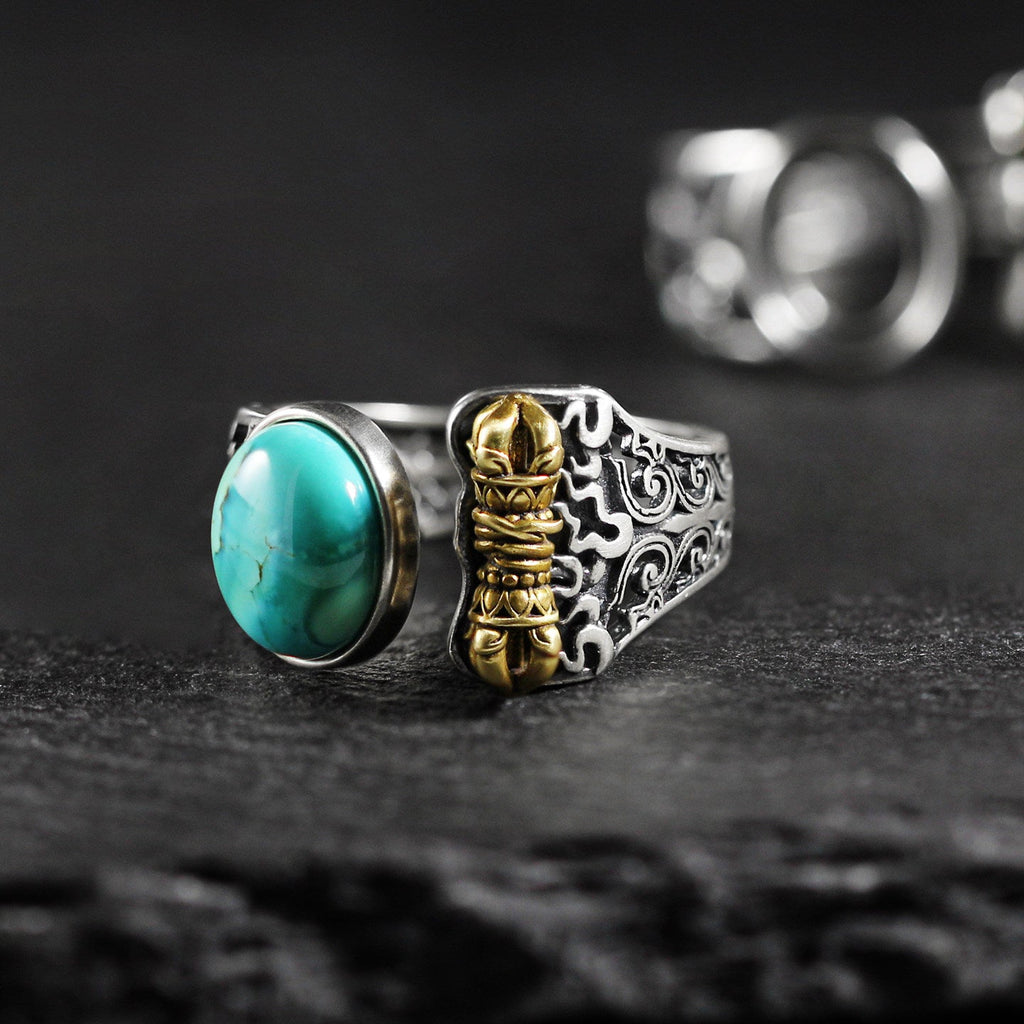 925 Sterling Silver Adjustable Statement Turquoise Ring