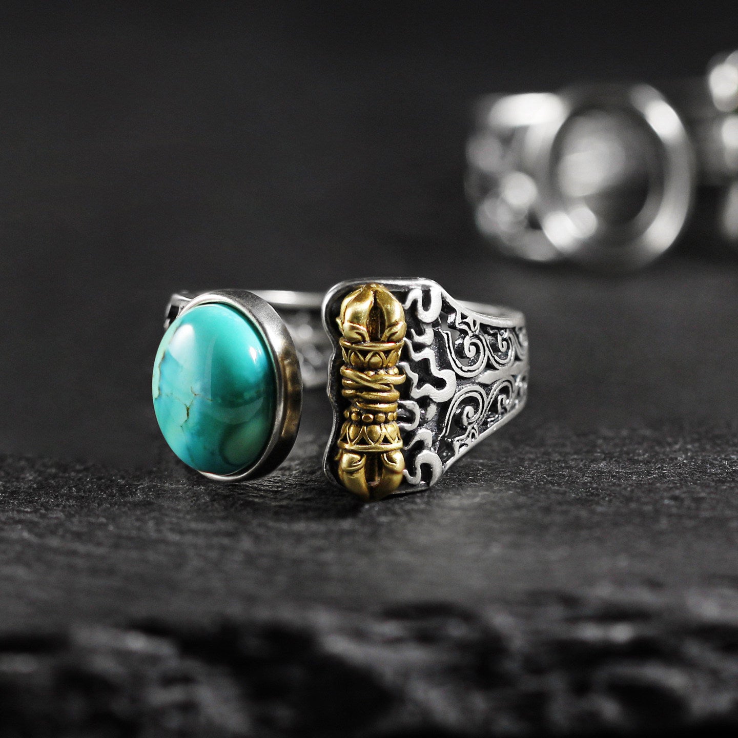 925 Sterling Silver Adjustable Statement Turquoise Ring