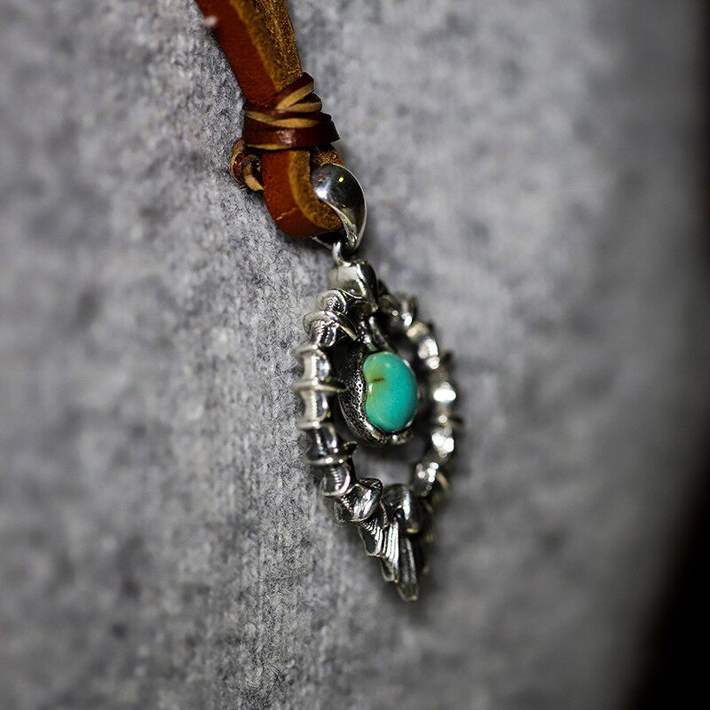 925 Sterling Silver Thorny Halo Turquoise Pendant