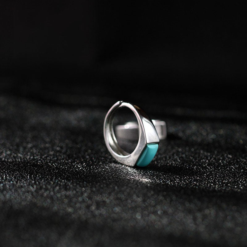 Rectangular Turquoise Cabochon 925 Sterling Silver Ring