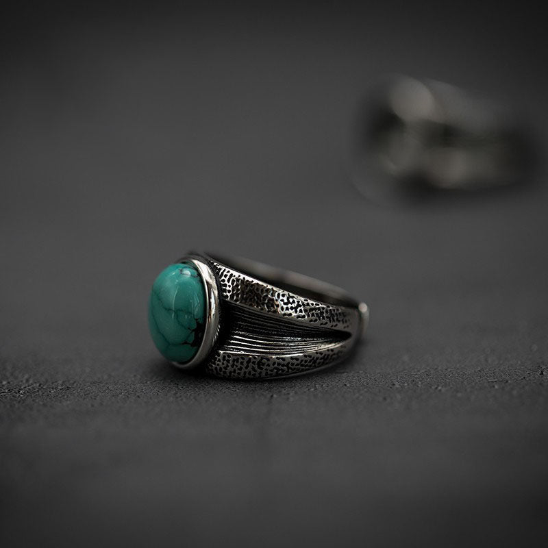 Textured Bark Turquoise Band 925 Sterling Silver Ring