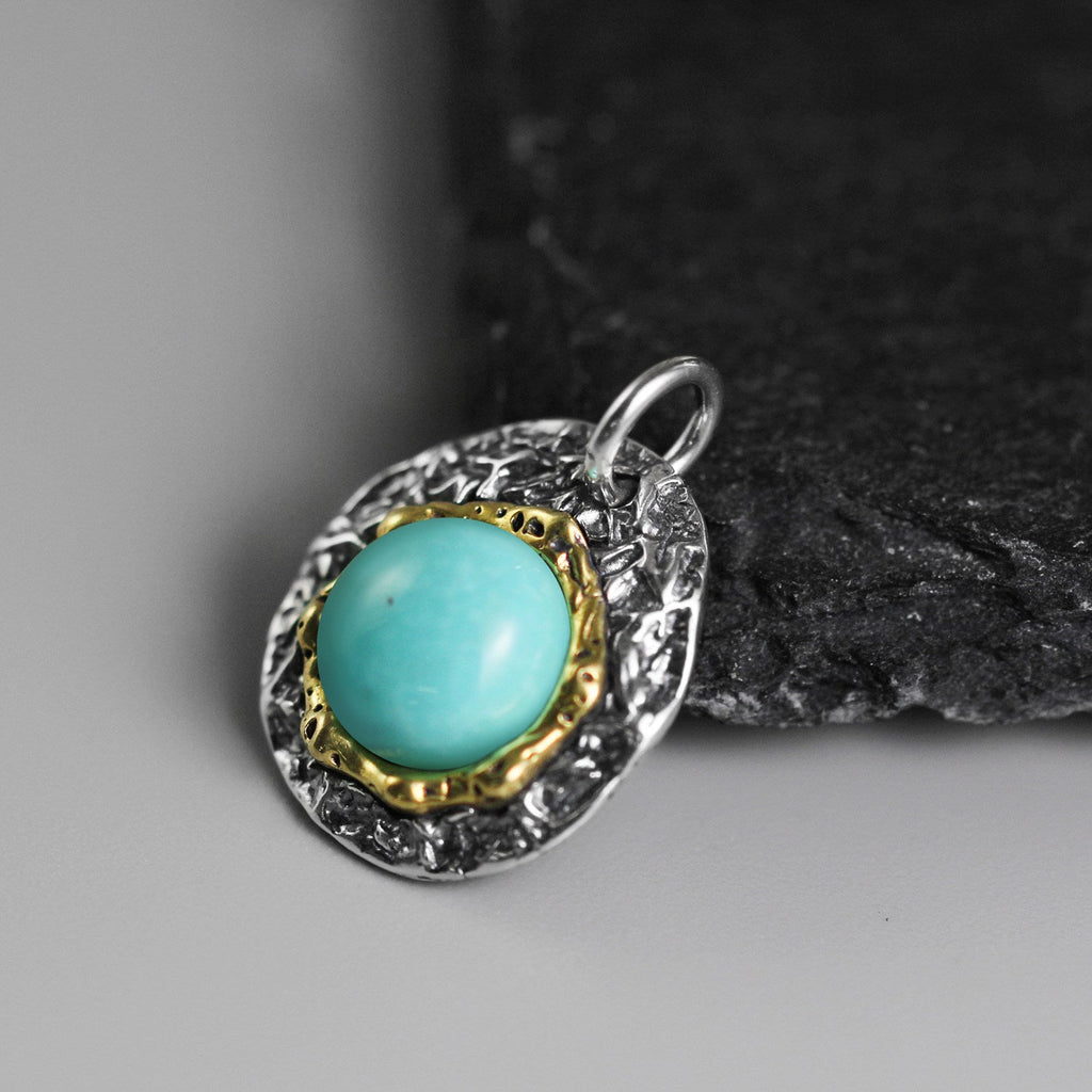 925 Sterling Silver Irregular Disc Turquoise Charm