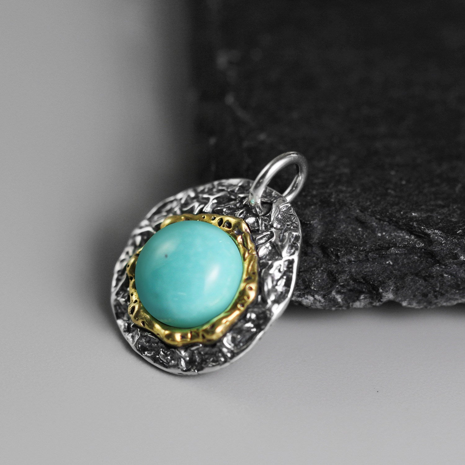 925 Sterling Silver Irregular Disc Turquoise Charm