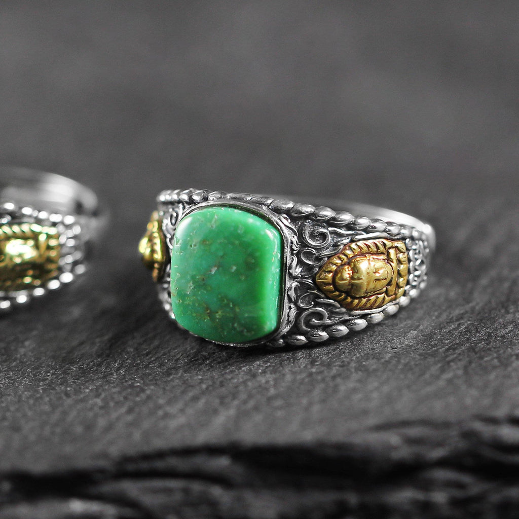 Auspicious Square Turquoise 925 Sterling Silver Band Ring