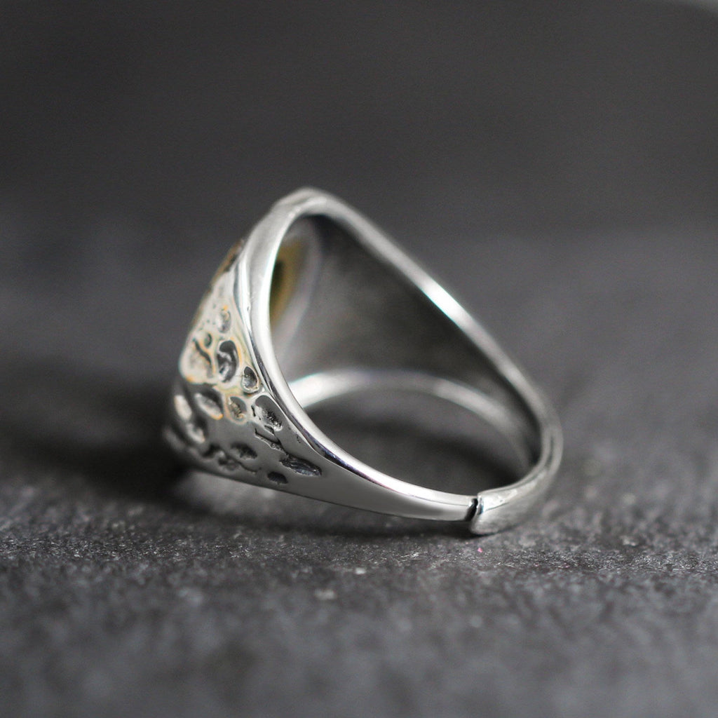 Natural Turquoise with Rustic Copper Accent Setting 925 Sterling Silver Ring