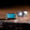 Rectangular Turquoise with Copper Totem Engraved Setting 925 Sterling Silver Ring