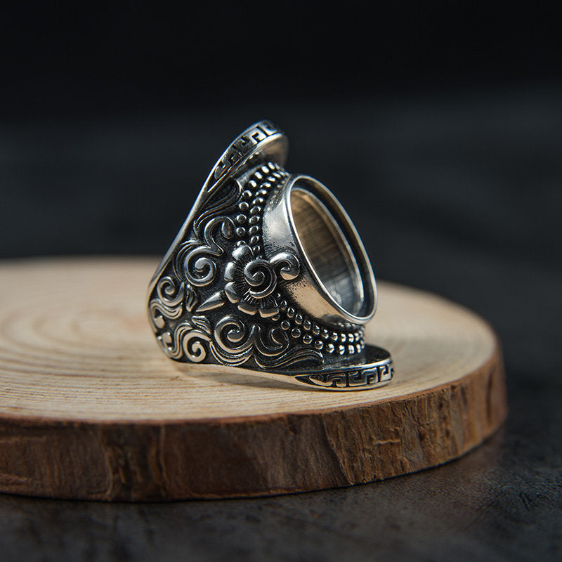 Vintage Filigree Carved Turquoise 925 Sterling Silver Ring