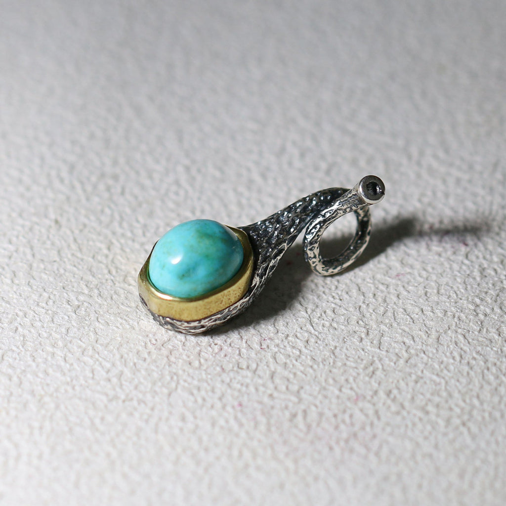 925 Sterling Silver Pendant with Natural Turquoise and Two-Tone Setting