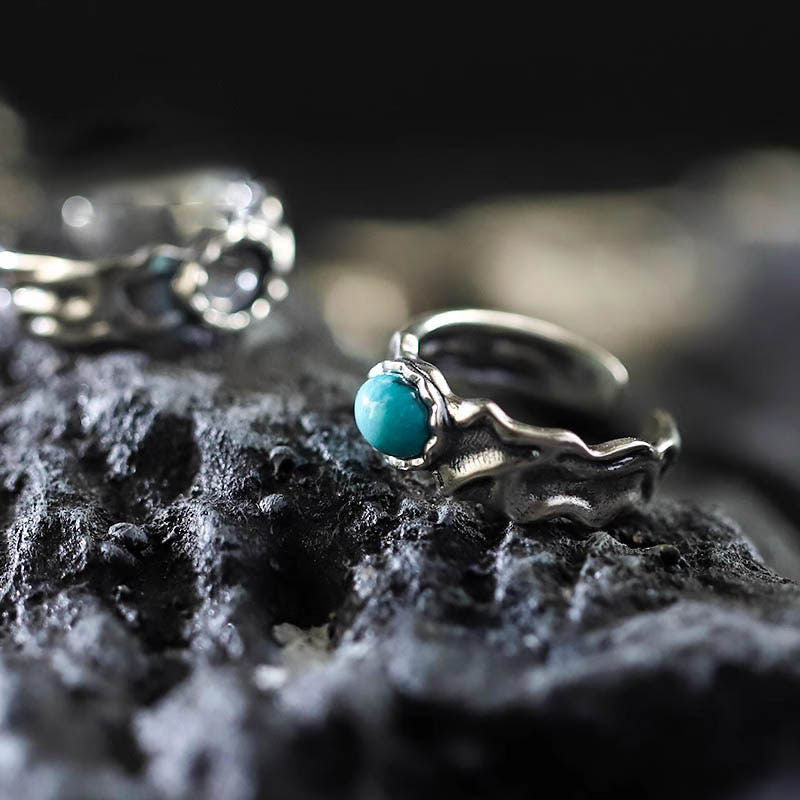 Antiqued Open Band Turquoise 925 Sterling Silver Ring