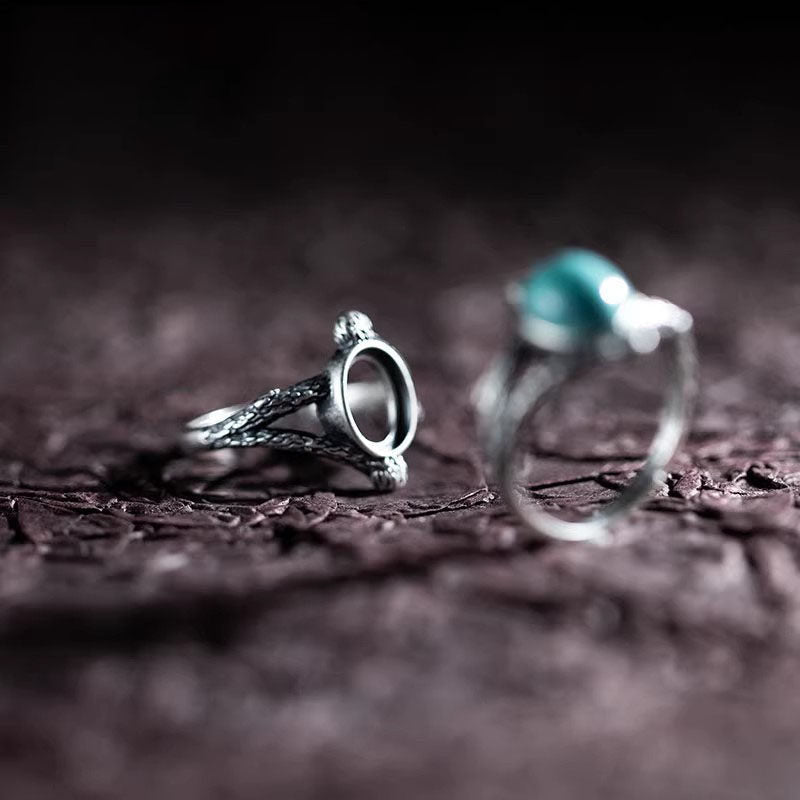 925 Sterling Silver Ring with Oval Matrix Turquoise and Twig Band