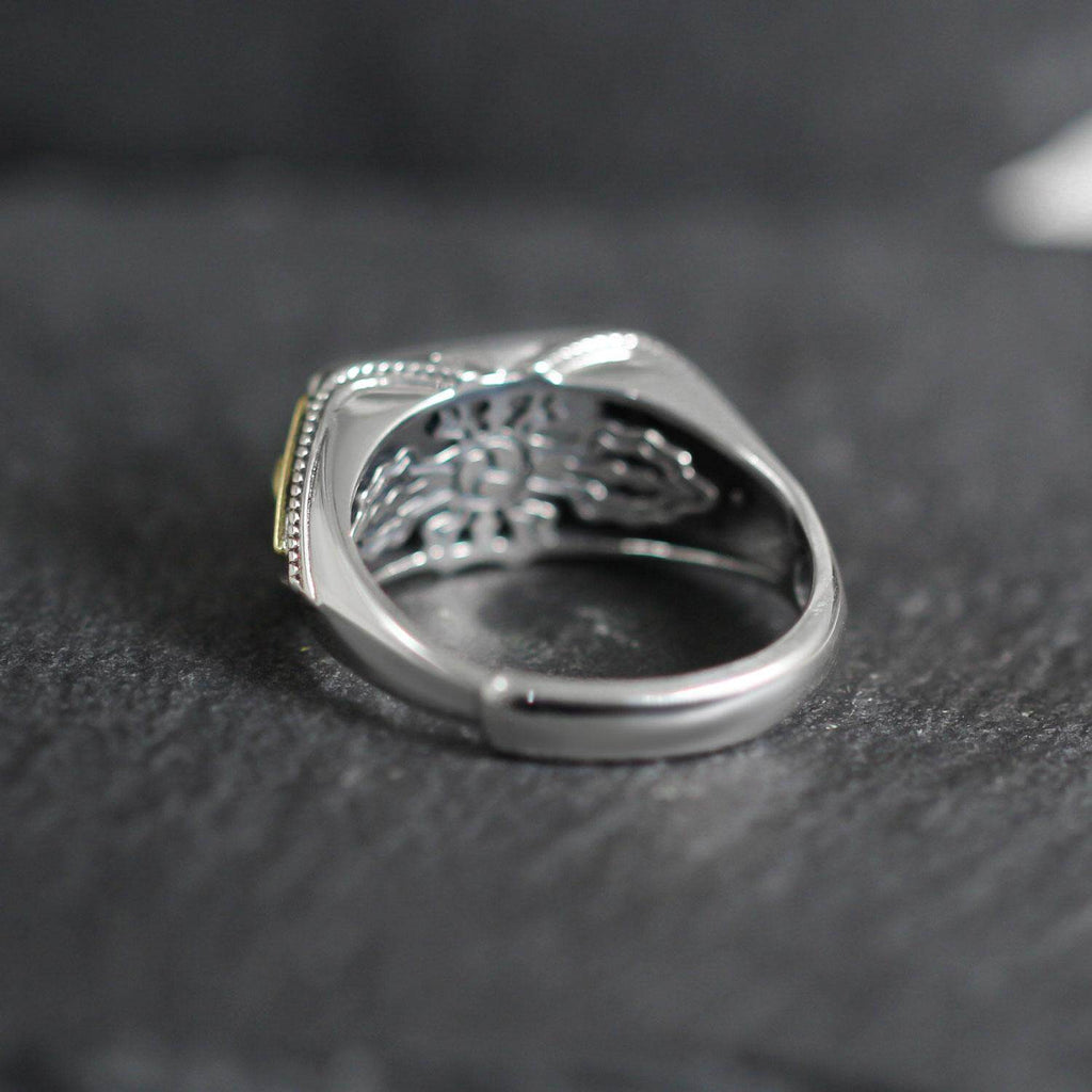 925 Sterling Silver Ring with Geometric Copper Accent Turquoise Signet Ring