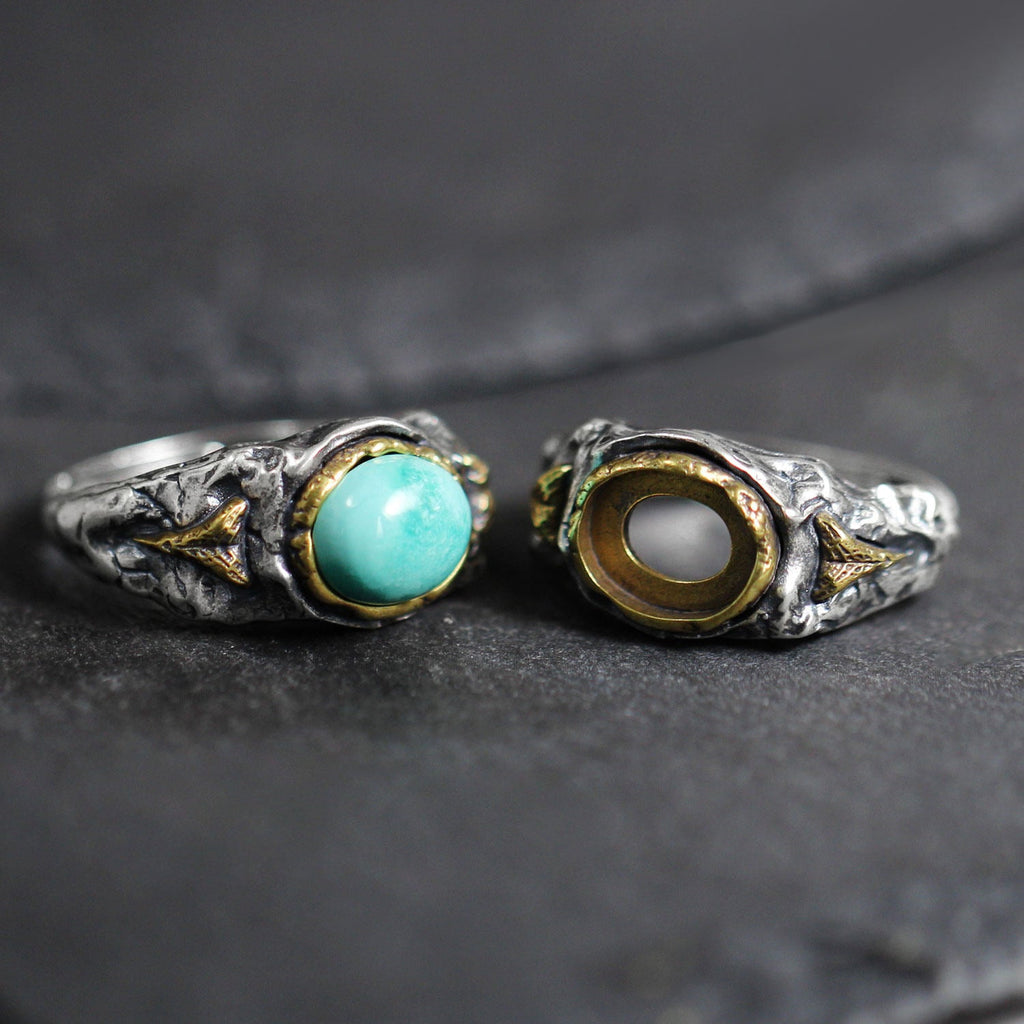 925 Sterling Silver Retro Textured Turquoise Ring