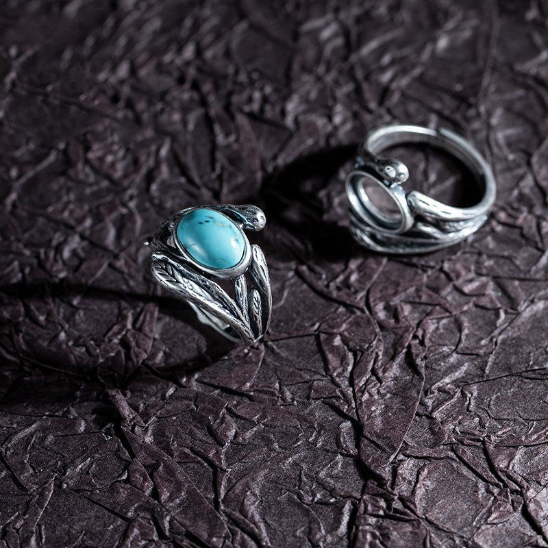Natural Turquoise Twig Leaf Open Setting 925 Sterling Silver Ring