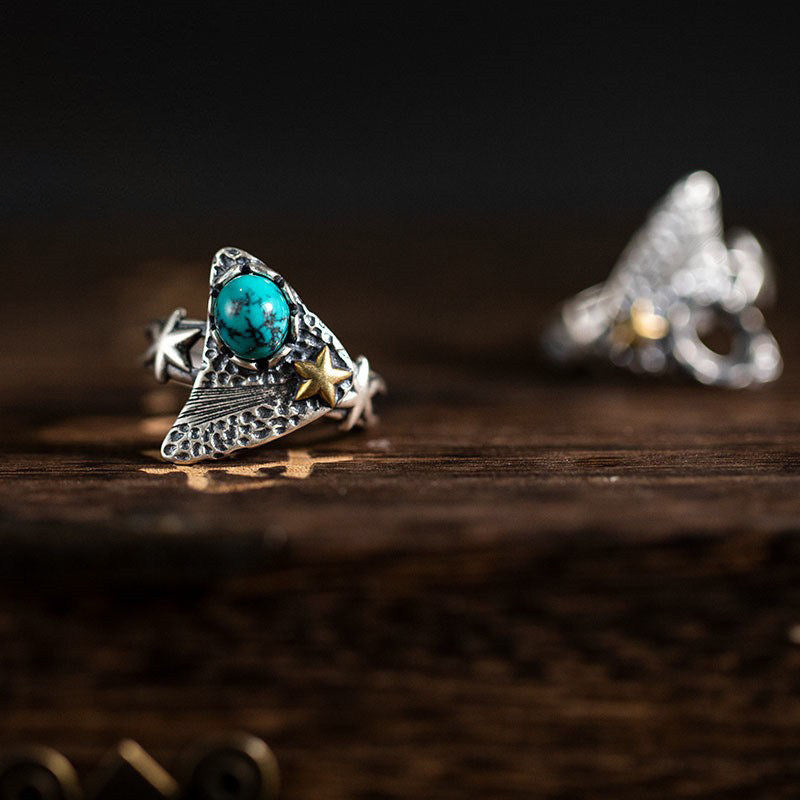 Turquoise Copper Star Accent 925 Sterling Silver Ring
