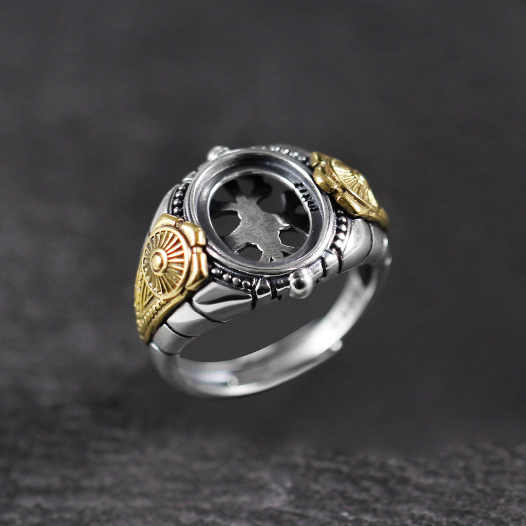 Sun Motif Round Turquoise 925 Sterling Silver Ring