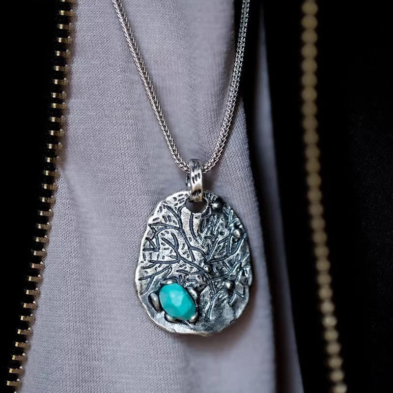 925 Sterling Silver Pendant with Irregular Hammered Turquoise