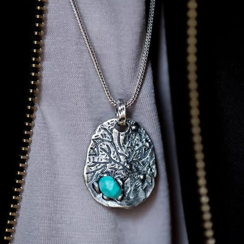 925 Sterling Silver Pendant with Irregular Hammered Turquoise