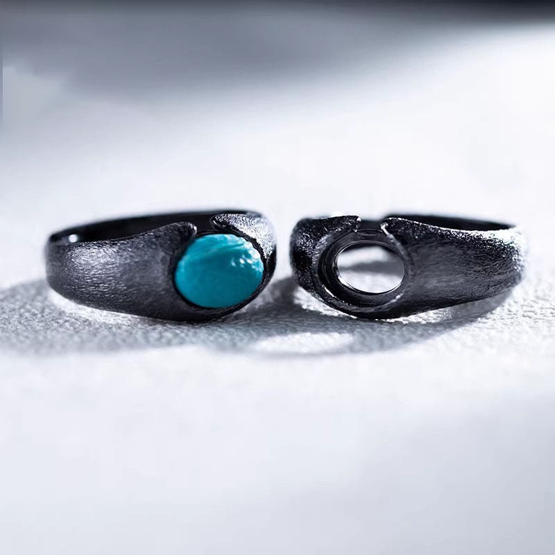 925 Sterling Silver Ring with Matte Black Plated Turquoise