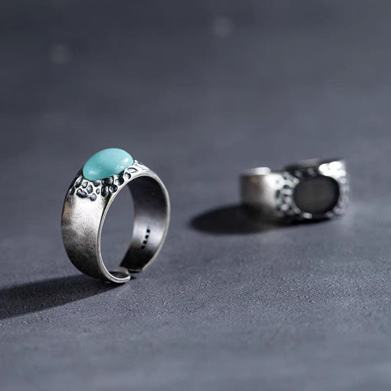 Rustic Textured Turquoise Ring with 925 Sterling Silver