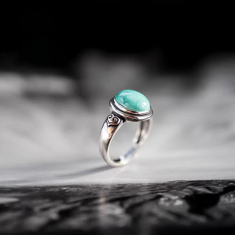 Vintage Engraved Turquoise Statement 925 Sterling Silver Ring