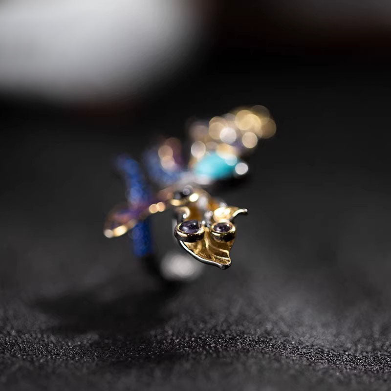 925 Sterling Silver Ring with Dragonfly and Multi Stone Accent