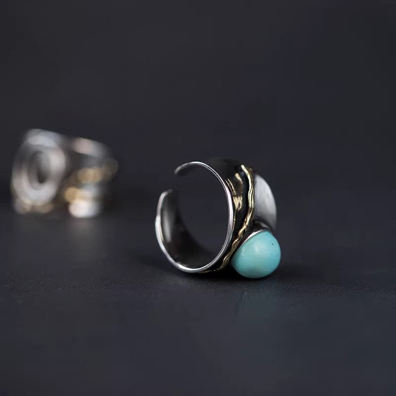 925 Sterling Silver Ring with Antiqued Organic Branch Turquoise Statement