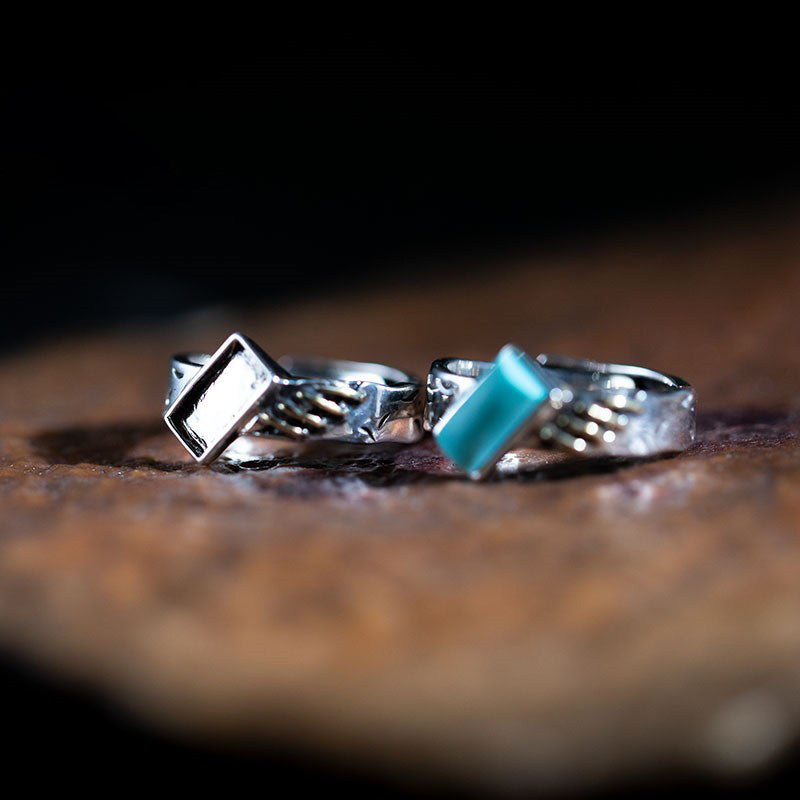 925 Sterling Silver Ring with Geometric Turquoise and Cutout Detail