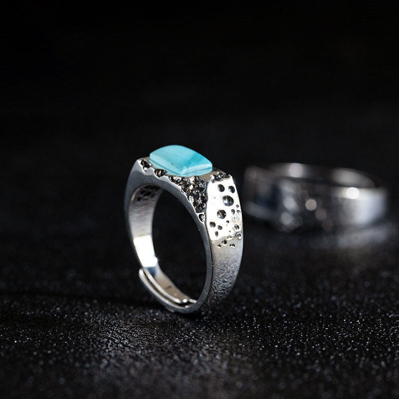 925 Sterling Silver Ring with Modernist Textured Turquoise Band