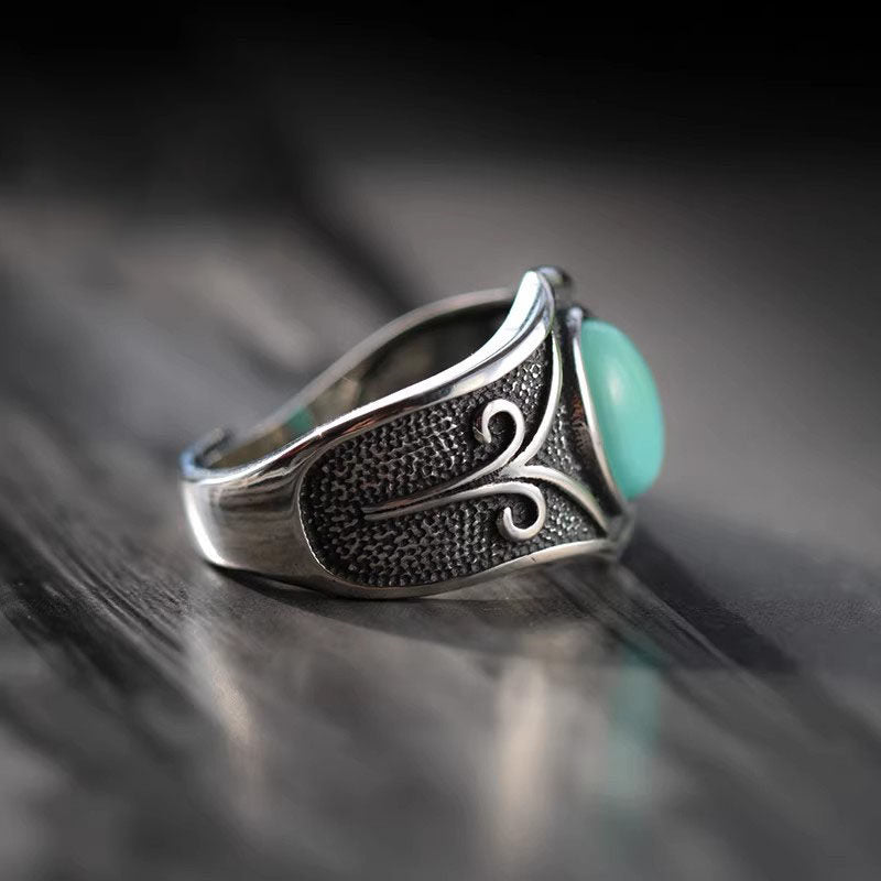 Textured Scrollwork Turquoise 925 Sterling Silver Ring