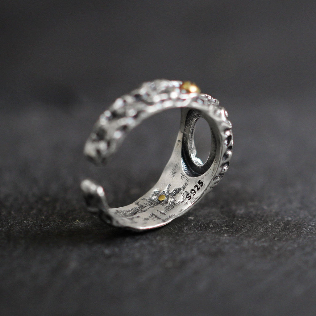 925 Sterling Silver Ring with Antiqued Volcanic Texture Turquoise Statement