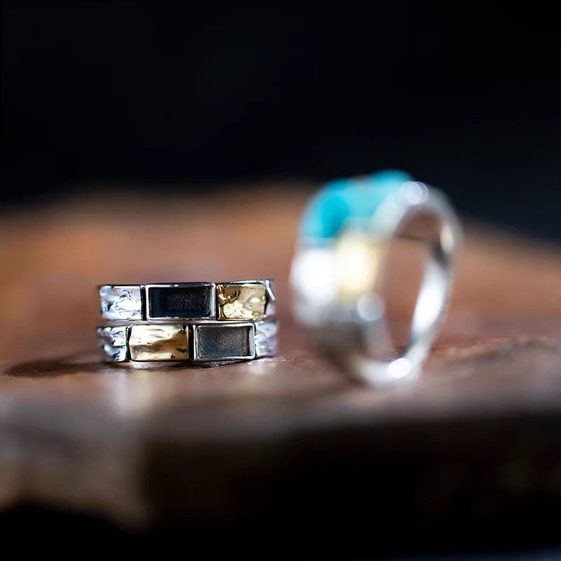 Industrial Stacked Turquoise 925 Sterling Silver Ring