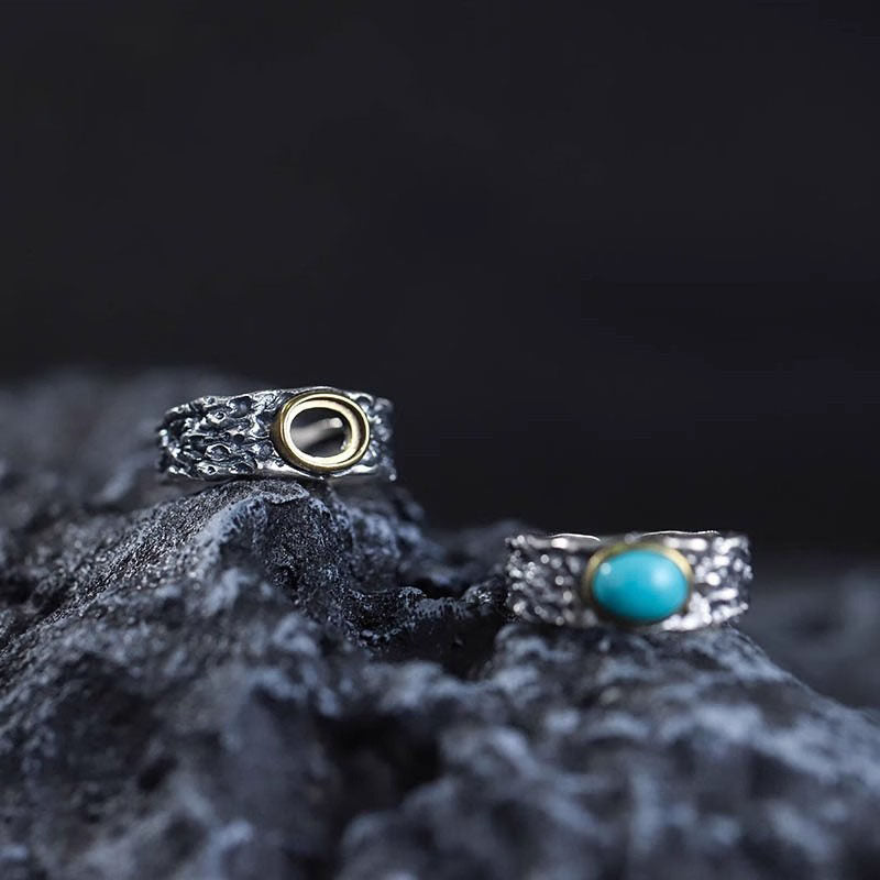 Oval Turquoise Copper Bezel 925 Sterling Silver Ring
