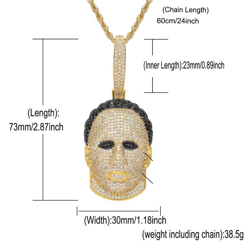 Diamond Human Head Mask Necklace