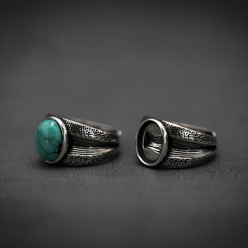 Textured Bark Turquoise Band 925 Sterling Silver Ring